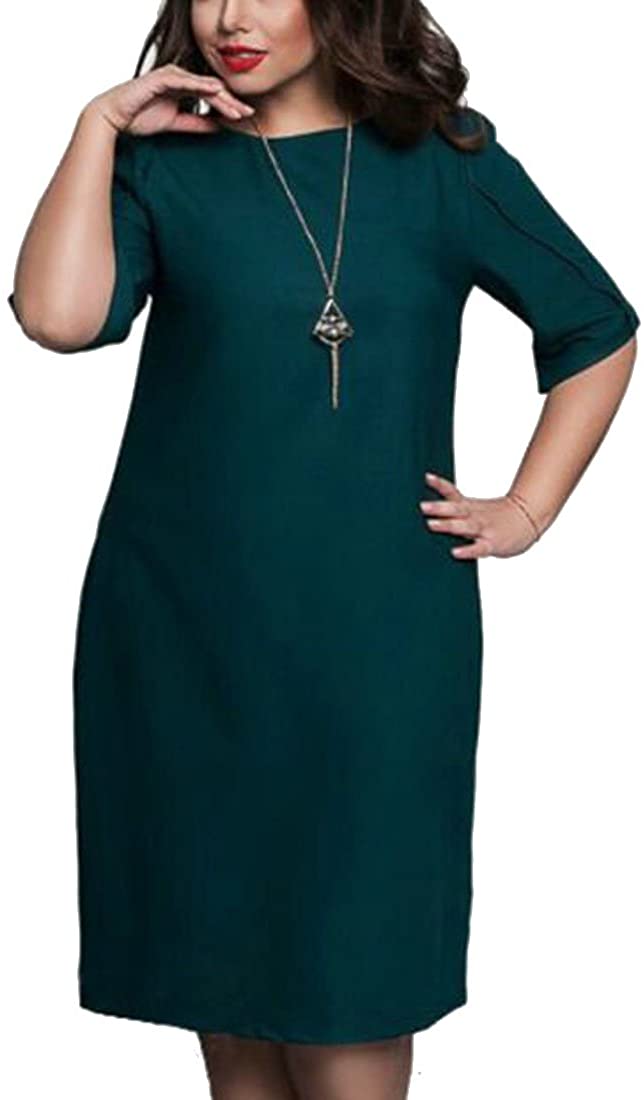 Price:$11.68 KLJR Women Round Neck Pure Color Plus Size Short Sleeve Cocktail Dress Green US M at Amazon Women’s Clothing store