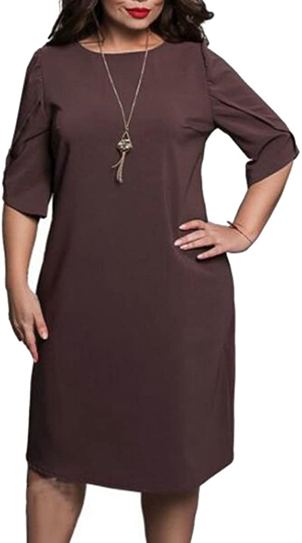 Price:$11.68 KLJR Women Round Neck Pure Color Plus Size Short Sleeve Cocktail Dress Three US L at Amazon Women’s Clothing store