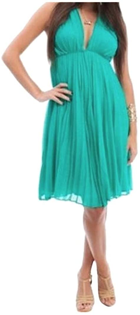 Price:$0.00 Final Sale! NO Returns! Accordian Pleat Halter Open Back Cocktail Dress at Amazon Women’s Clothing store