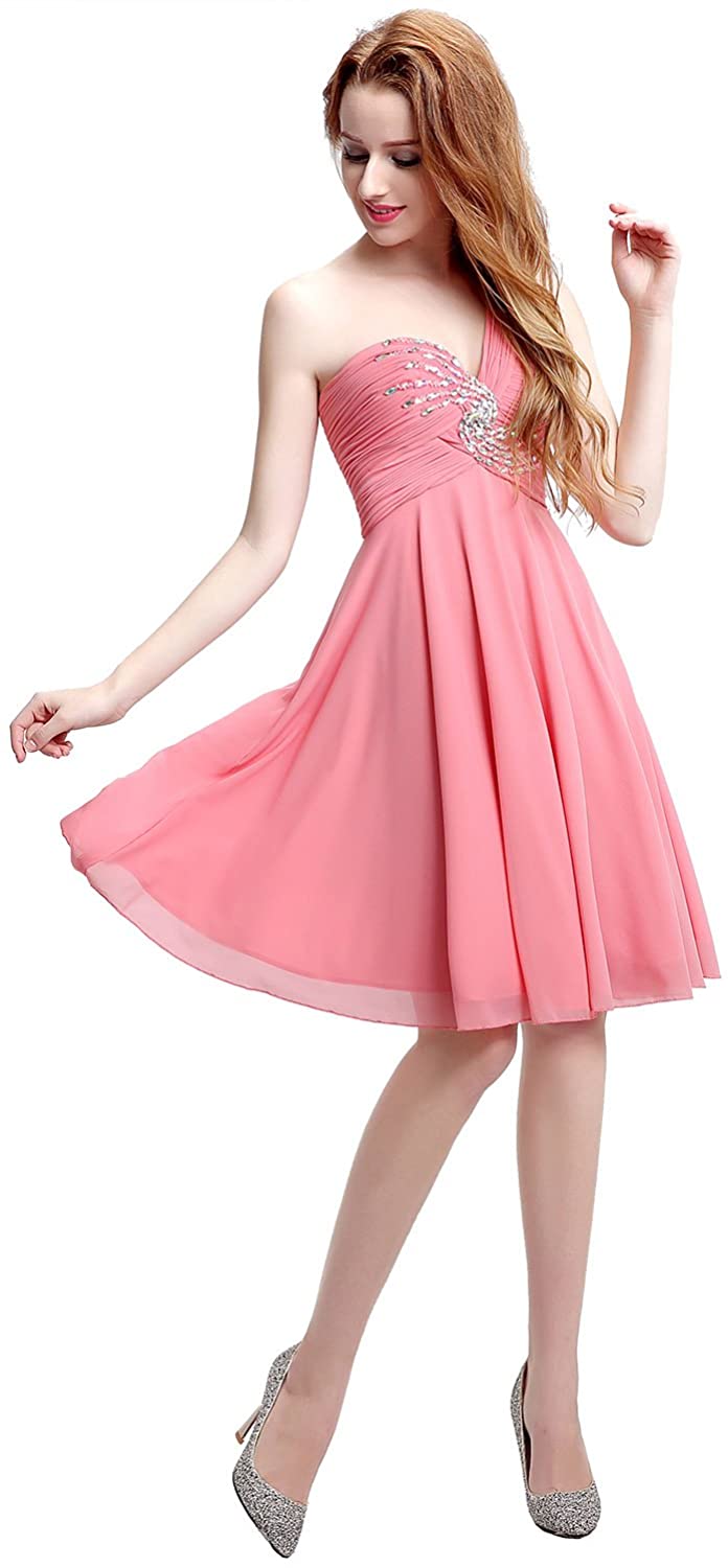 Price:$0.00 Belle House Women Short Bridesmaid Dresses One Shoulder Chiffon Wedding Party Dresses A Line Ball Gown at Amazon Women’s Clothing store