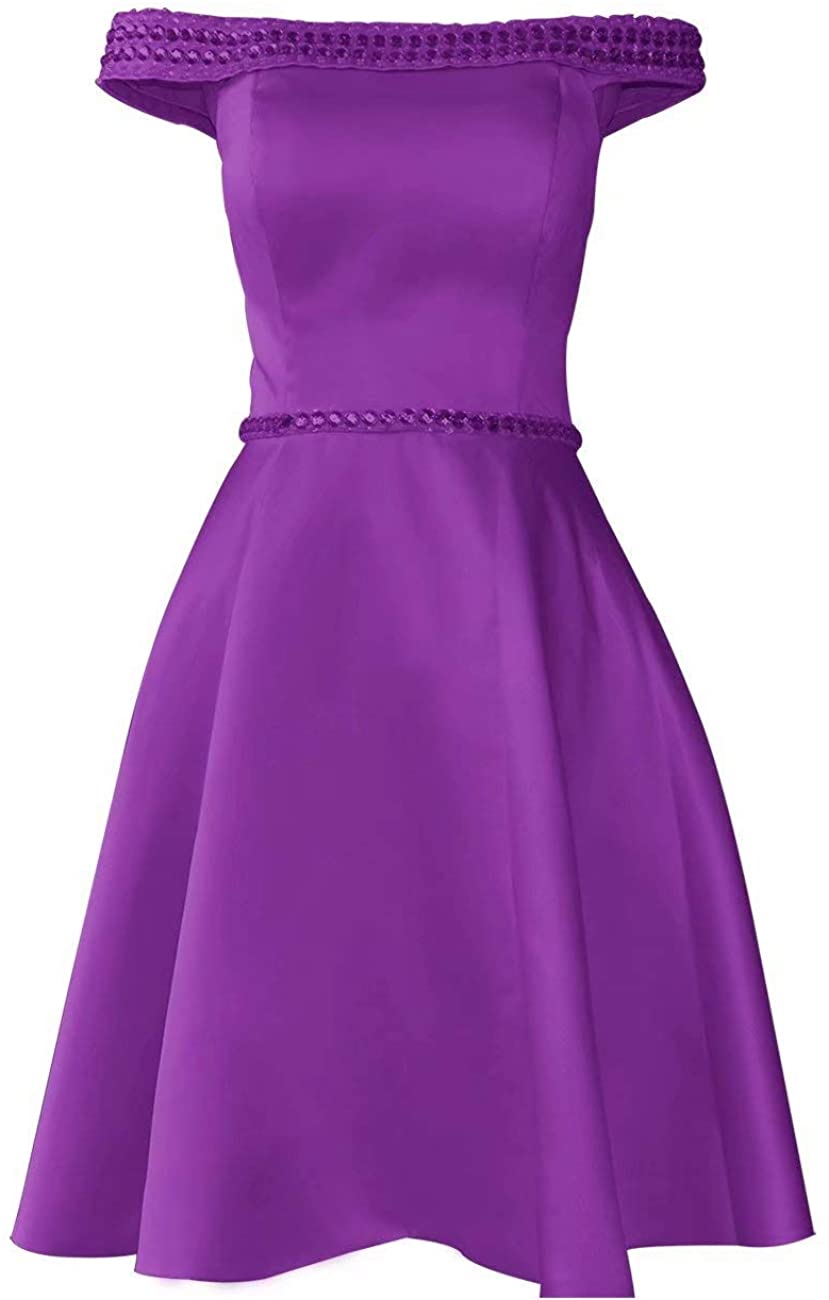 Price:$42.40    NewFex Off Homecoming Dress Satin A-Line Cocktail Short Prom Gown With Pockets  Clothing