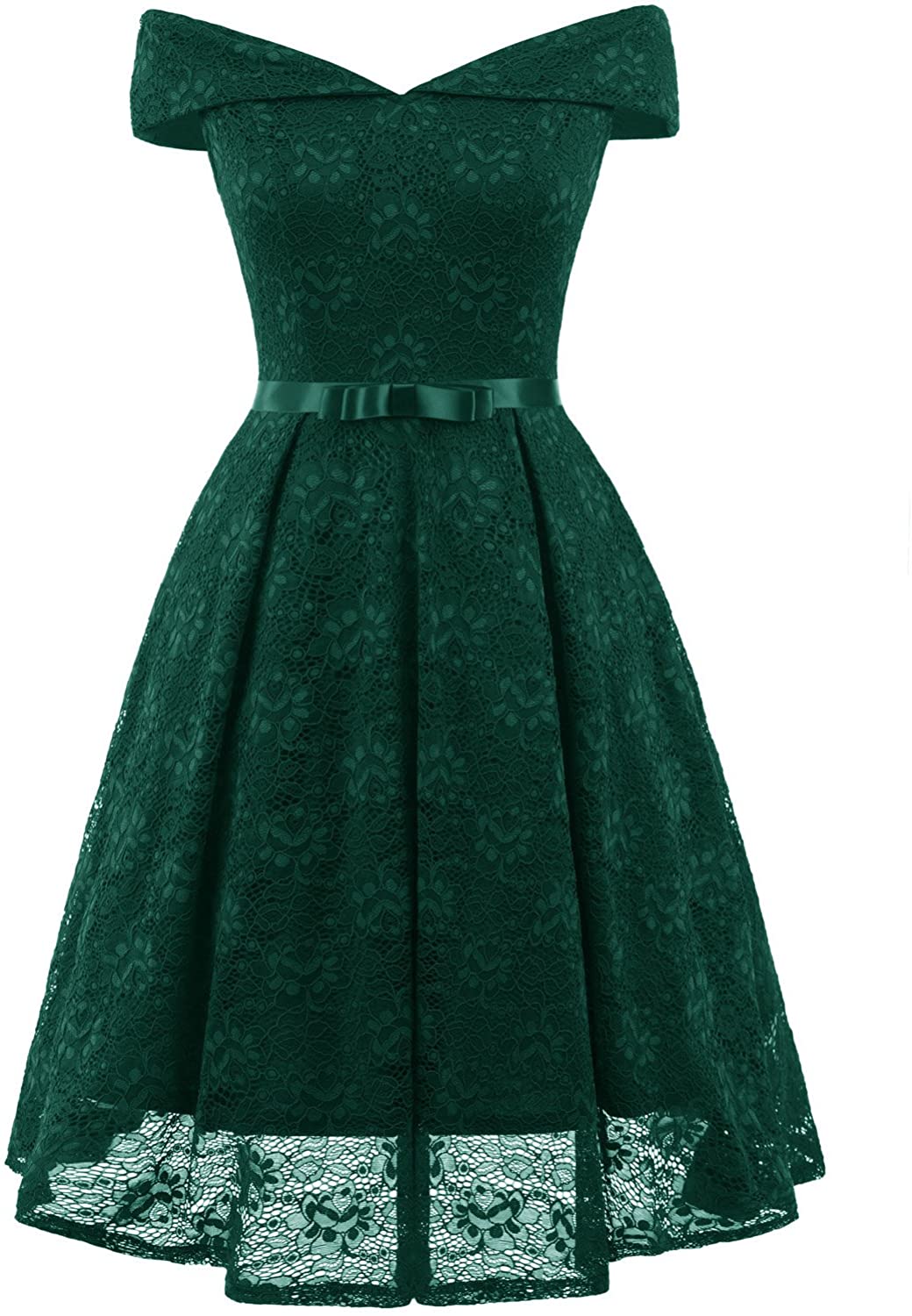 Price:$0.00    CaiDnu Women's Off Shoulder Cocktail Wedding Party Formal Floral Lace Bridesmaid Dresses (Green, S)  Clothing