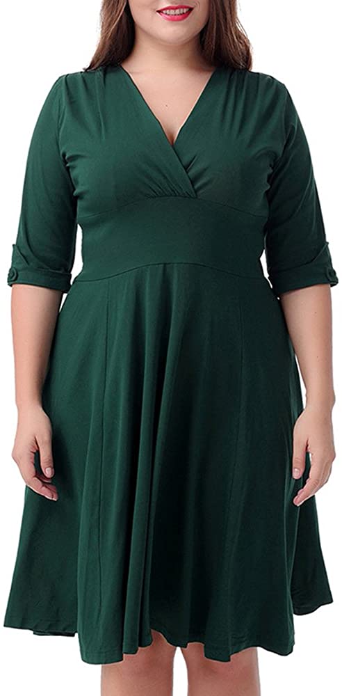 Price:$37.39 zhxinashu High Waist Cocktail Party Gown Plus Size Pleated Swing Dress, Green, 4XL at Amazon Women’s Clothing store