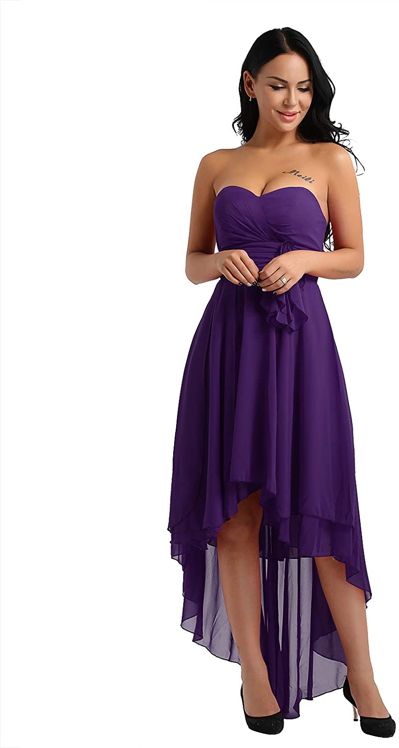 Price:$22.49 iEFiEL Women's Chiffon Sweetheart Strapless Hi-Lo Bridesmaid Dresses Evening Party Prom Gown at Amazon Women’s Clothing store