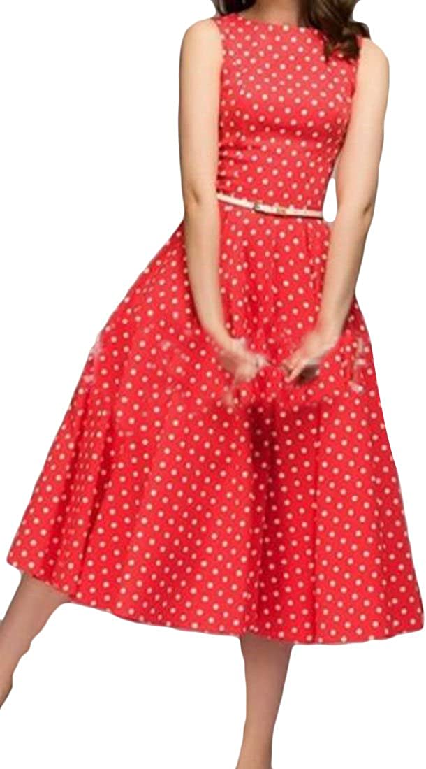 Price:$8.32 YUELANDE Women Swing Boatneck Tea Party Sleeveless 1950s Cocktail Dress at Amazon Women’s Clothing store
