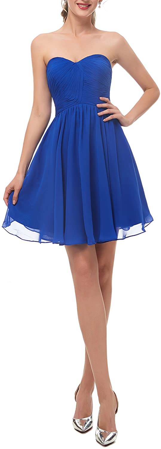 Price:$53.89 PearlBridal A line Chiffon Short Homecoming Dresses Ruched Graduation Dresses for Girls at Amazon Women’s Clothing store