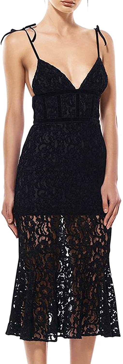 Price:$63.00 Hego Women's Black Backless Midi Bandage Lace Dress H5465 at Amazon Women’s Clothing store