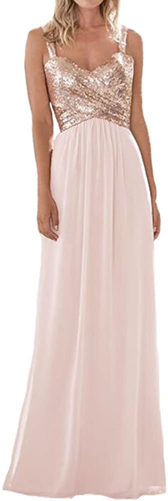 Price:$59.99    Lilyla Women's Rose Gold Long/Short Bridesmaid Dress A Line Maid Of Honor Dress  Clothing