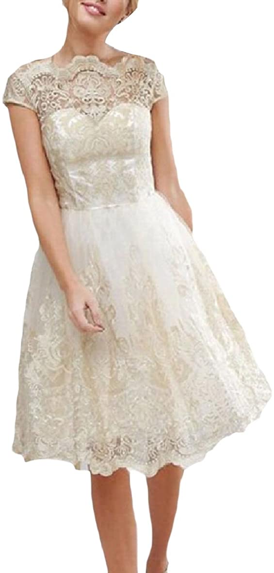 Price:$16.50    MLG Womens Swing Vintage Wedding Embroidered Mesh Rockabilly Dress Golden S  Clothing