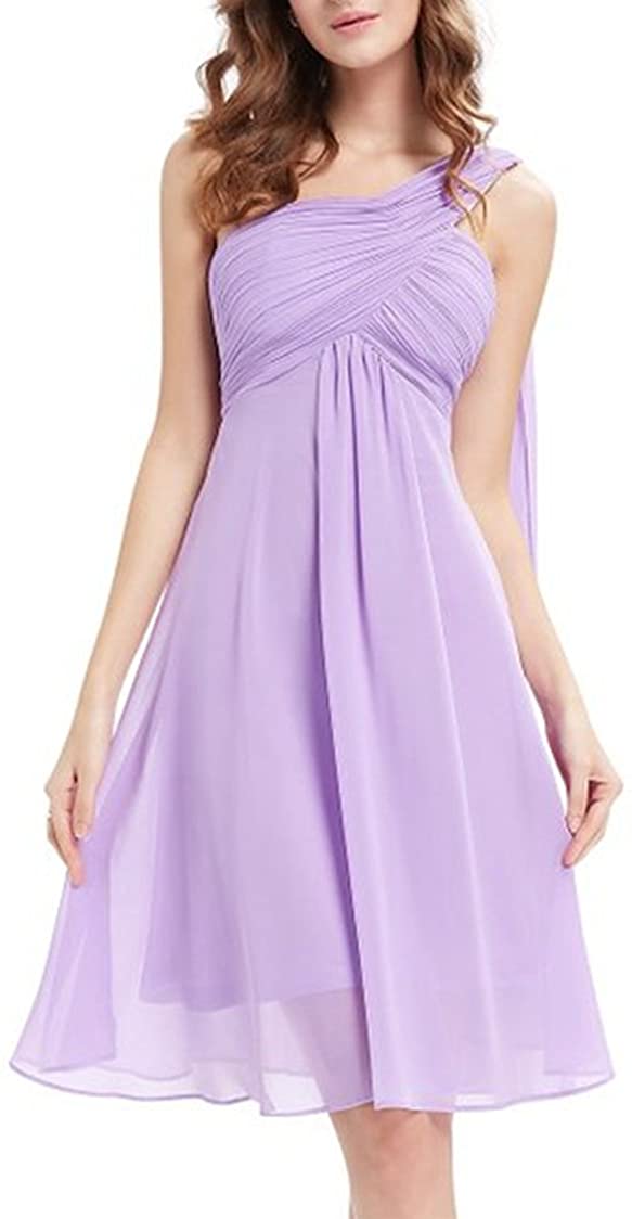Price:$85.00    DianSheng Women's One Shoulder Flying Strap Chiffon Short Homecoming Dress  Clothing