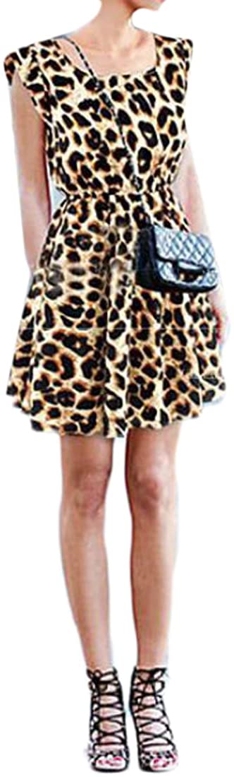 Price:$0.10 ARTFFEL-Women Sleeveless Big Hem Sexy Club Leopard Print Mini Dress at Amazon Women’s Clothing store