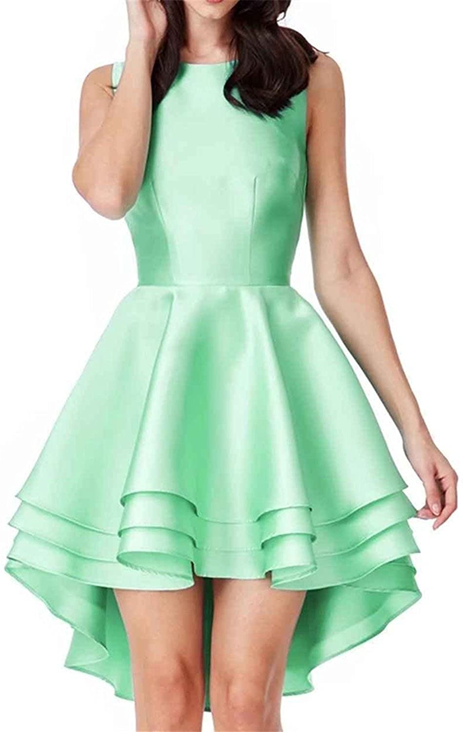 Price:$66.89 PEARL BRIDAL HOUSE PearlBridal Women's 2018 Round Neck Ruffles High Low Short Homecoming Prom Dresses Sleeveless at Amazon Women’s Clothing store