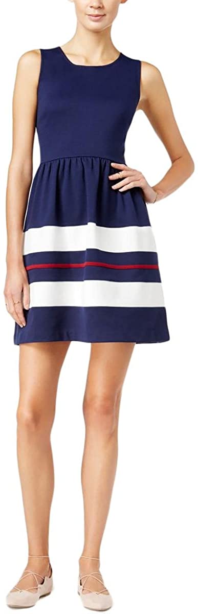 Price:$36.16 Maison Jules Womens Striped Fit A-line Dress, Blue, Large at Amazon Women’s Clothing store