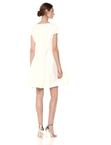 Price:$363.67    HALSTON Women's Short Sleeve Notch Neck Dress with Tulip Skirt, Chalk, 2  Clothing