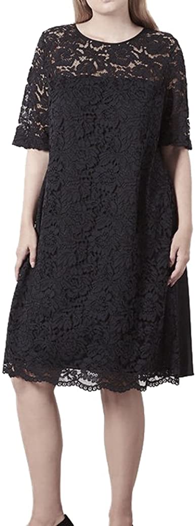 Price:$98.95    Marina Rinaldi Women's Definito Lace Shift Dress, Black, 8W / 17  Clothing
