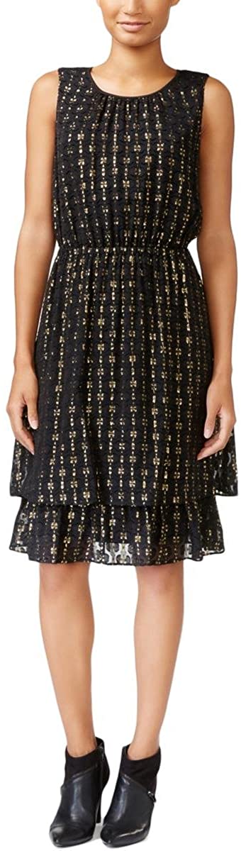 Price:$30.91 Maison Jules Womens Tiered Metallic A-line Dress, Black, X-Small at Amazon Women’s Clothing store