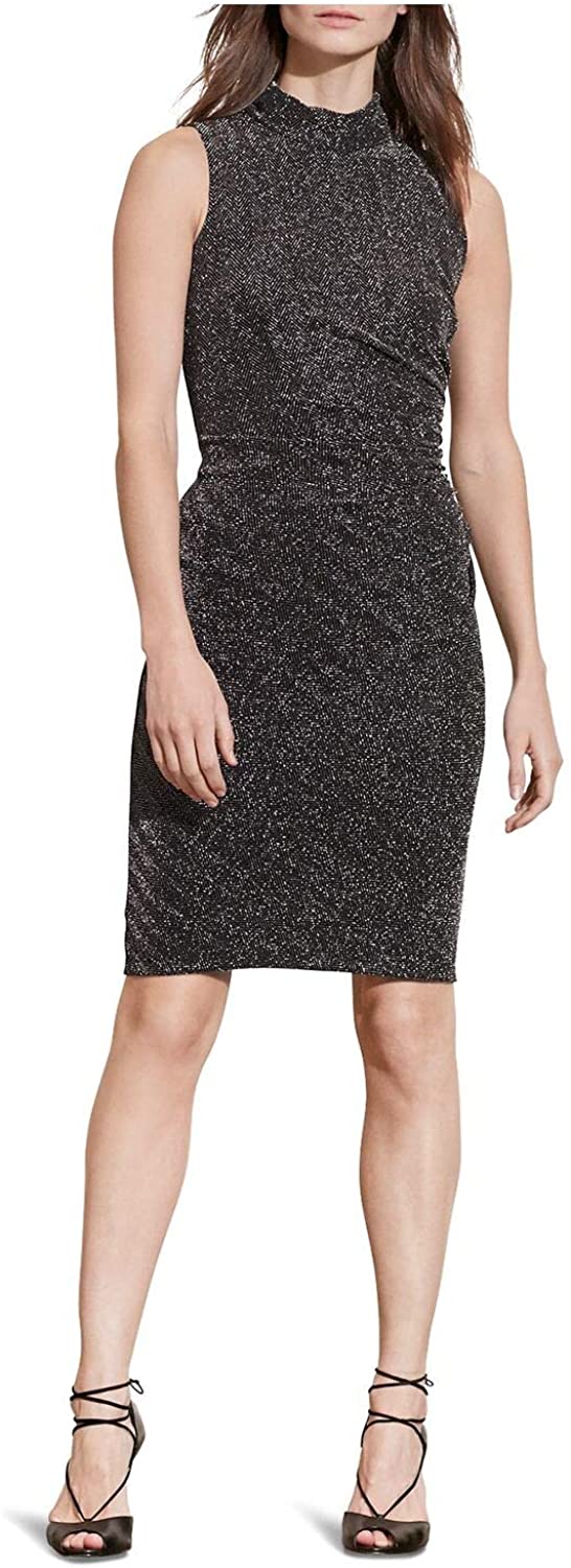 Price:$24.99    Lauren Ralph Lauren Women's Metallic Mockneck Ruched Dress (12P, Black/Silver)  Clothing