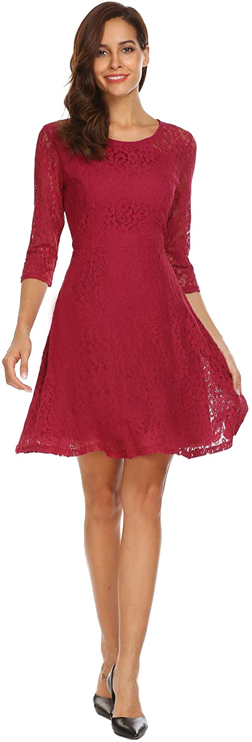 Price:$29.99    ANGVNS Women's Floral Lace Cocktail Formal Party A Line Midi Flowy Swing Dress  Clothing