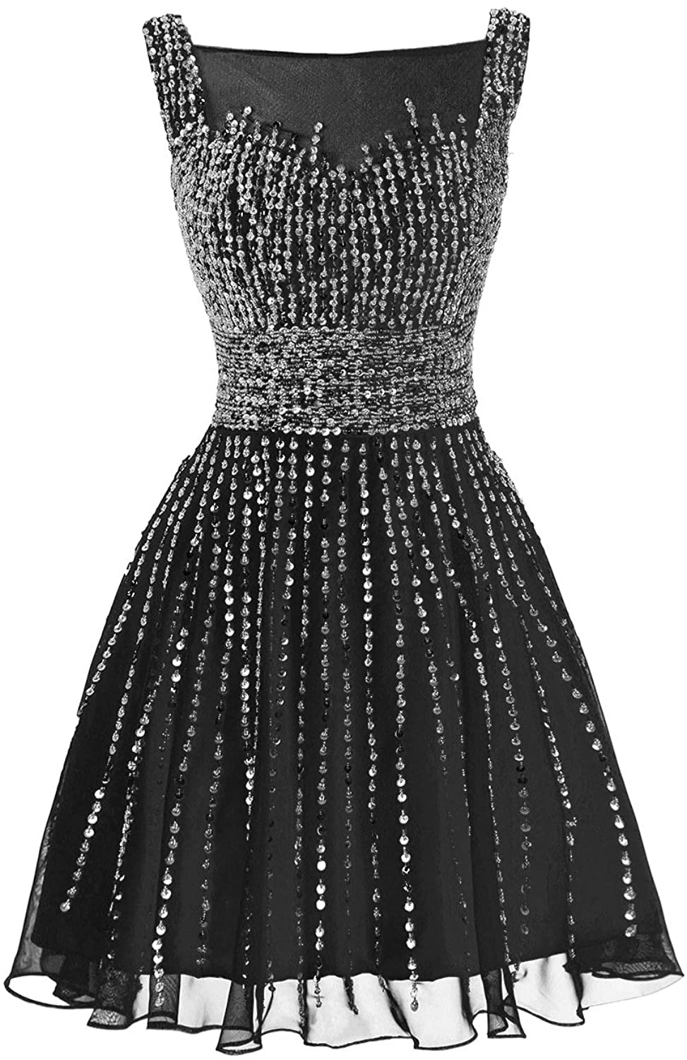 Price:$20.00    Mathena Beading Sequines Straps Crew Neck Keyhole Back Homecoming Cocktail Dress  Clothing