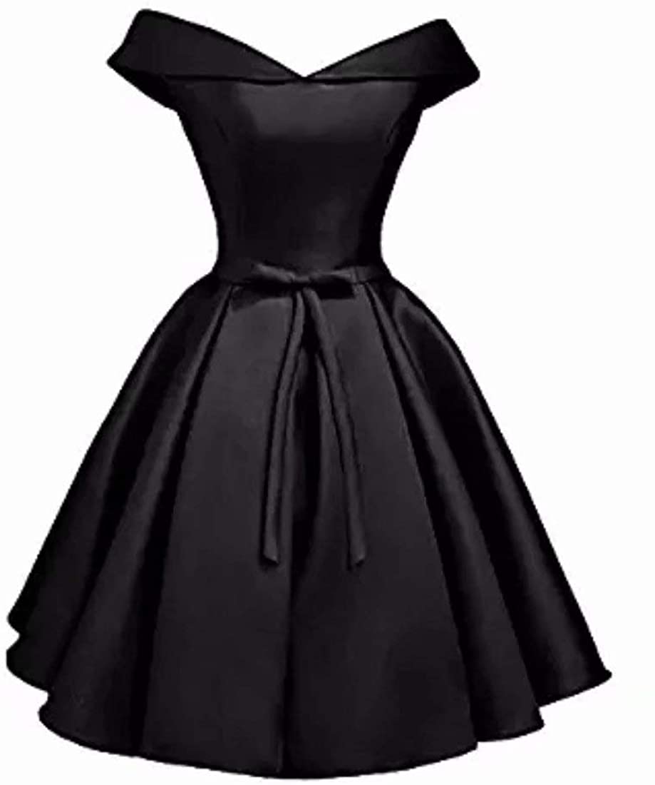 Price:$62.99    Beilite Women's Off Shoulder Satin A Line Short Homecoming Prom Dresses Black S 0  Clothing