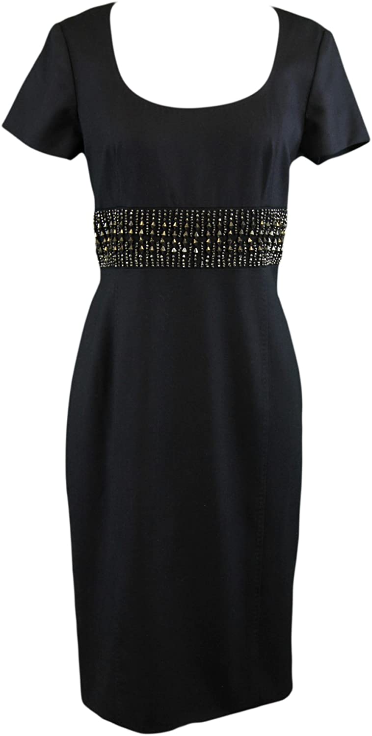 Price:$80.42    Clips Women's Black Studded Waist Short Sleeve Sheath Dress IT Sz 42 NWT  Clothing