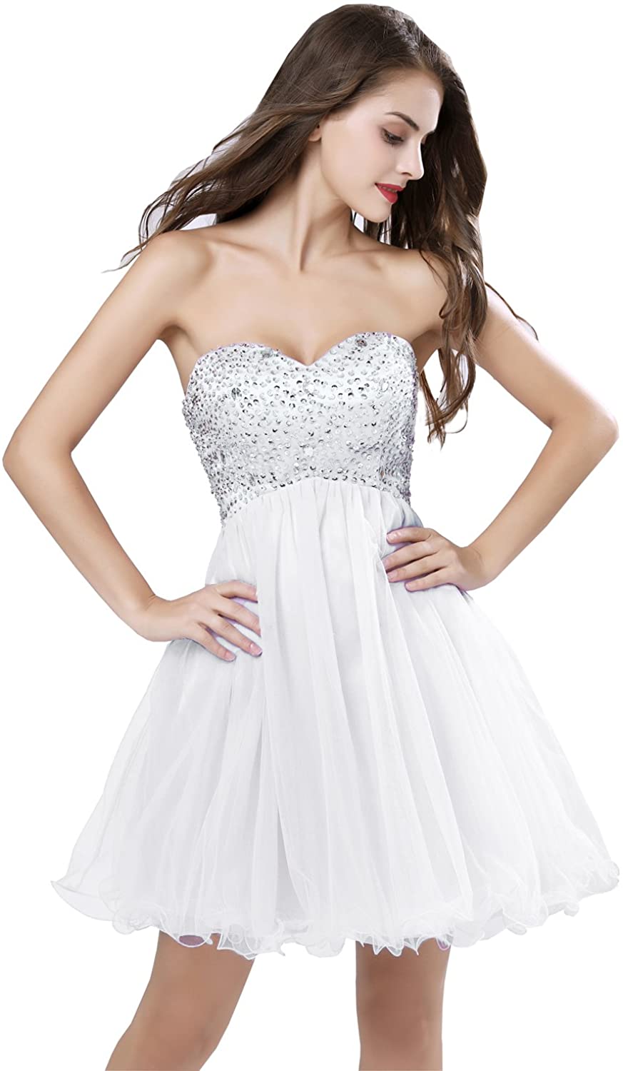 Price:$54.90    Sarahbridal Women's Sparkly Beading Prom Dresses Short Homecoming Dresses 2020 for Juniors White US6  Clothing