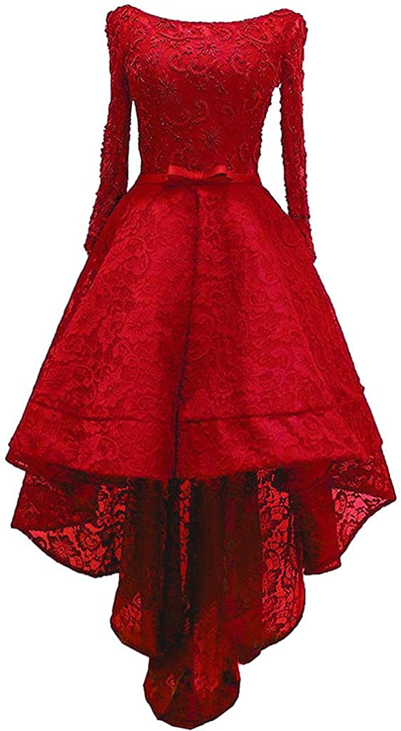 Price:$116.99    Lemai Beaded Lace High Low Long Sleeves Formal Prom Homecoming Cocktail Dreses  Clothing