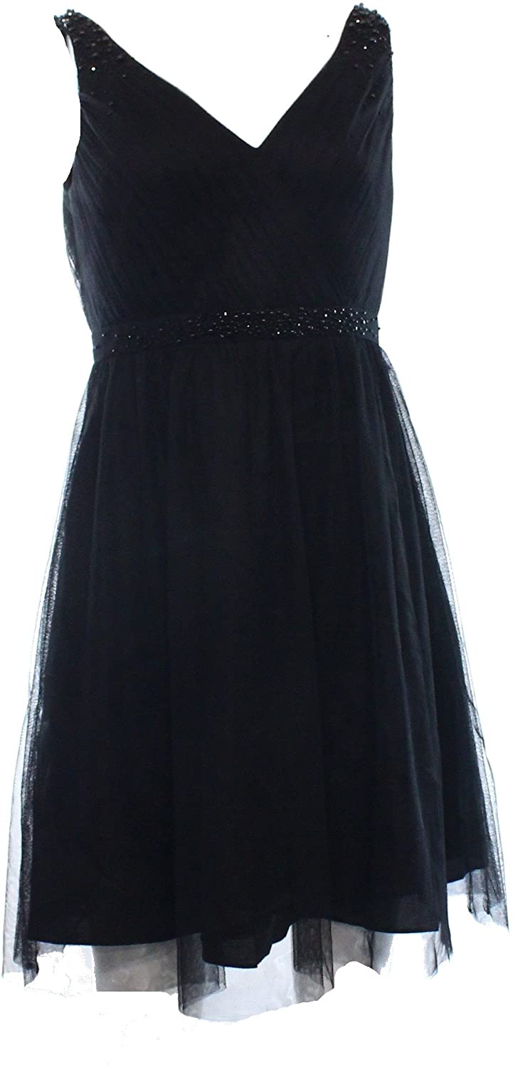 Price:$98.50    Adrianna Papell New Black Solid Women's 4 Pleated Beaded Sheath Dress  Clothing
