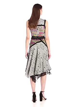 Price:$381.04    Nicole Miller Women's Mola Maze Combo Aysymmetrical Dress, Multi/Multi, 12  Clothing
