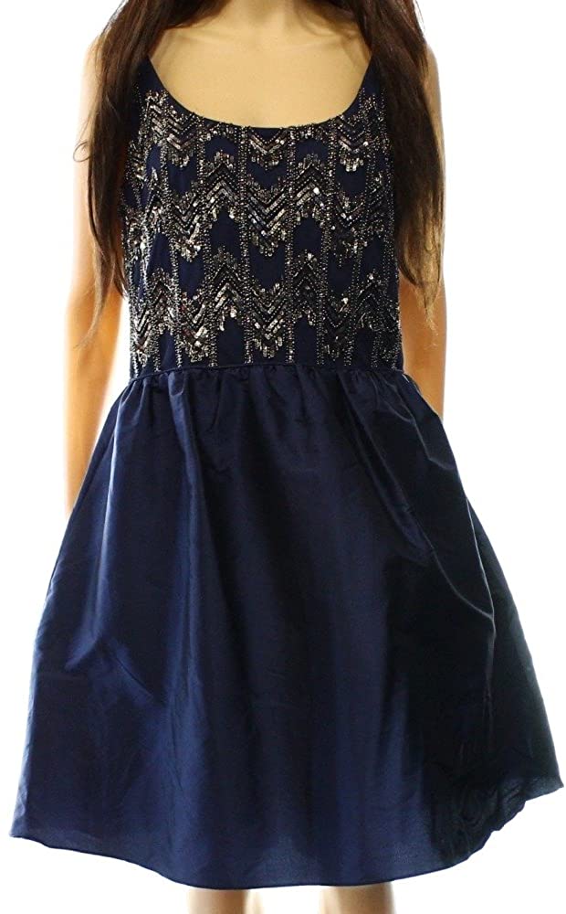 Price:$31.68    Adrianna Papell $279 Navy Scoop Neck Sleeveless Party Fit + Flare Dress 10 B+B  Clothing