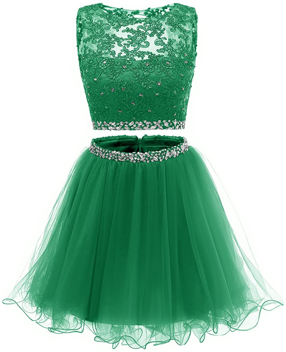 Price:$49.00    Himoda Women's Two Pieces Short Prom Gowns Lace Beaded Homecoming Dresses H021 20W Green  Clothing