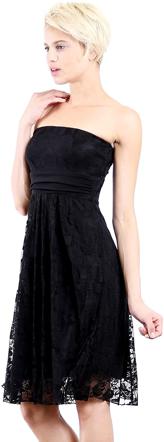 Price:$30.00    EVANESE Women's Cocktail Party Strapless Tube Lace Dress w Inverted Pleat Skirt M, Black  Clothing