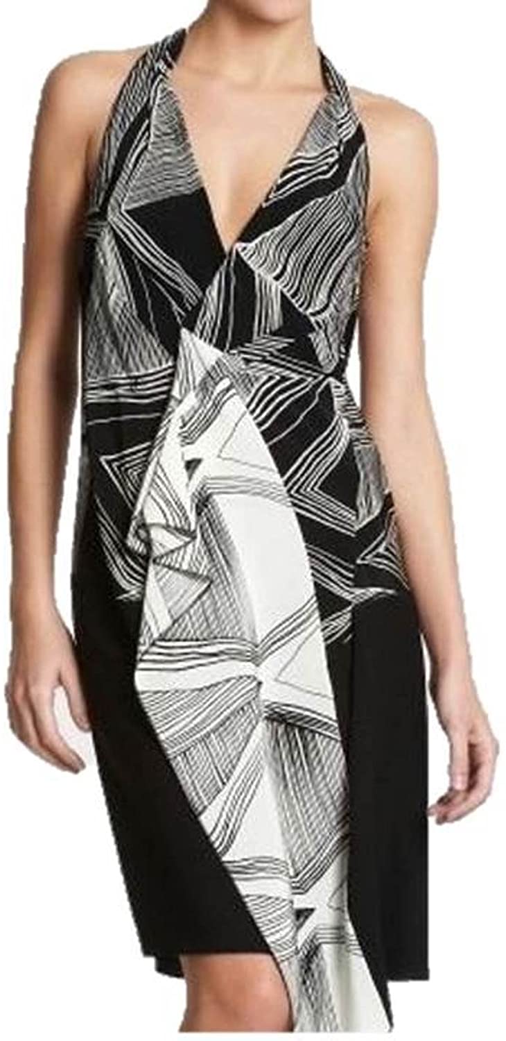 Price:$99.97    BCBG Women's Wrap Front Halter Dress, Black Combo, XXS  Clothing