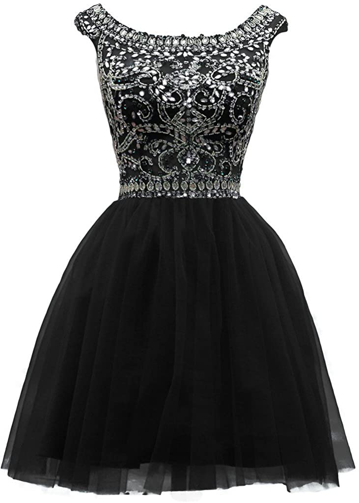 Price:$79.00    Snowskite Women's Short High Neck Beaded Tulle Cocktail Party Homecoming Dress  Clothing