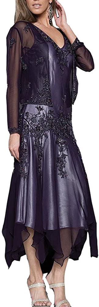 Price:$10.00    Snow Lotus Women's V-Neck Applique Beads Two-Piece Chiffon Dress Party  Clothing
