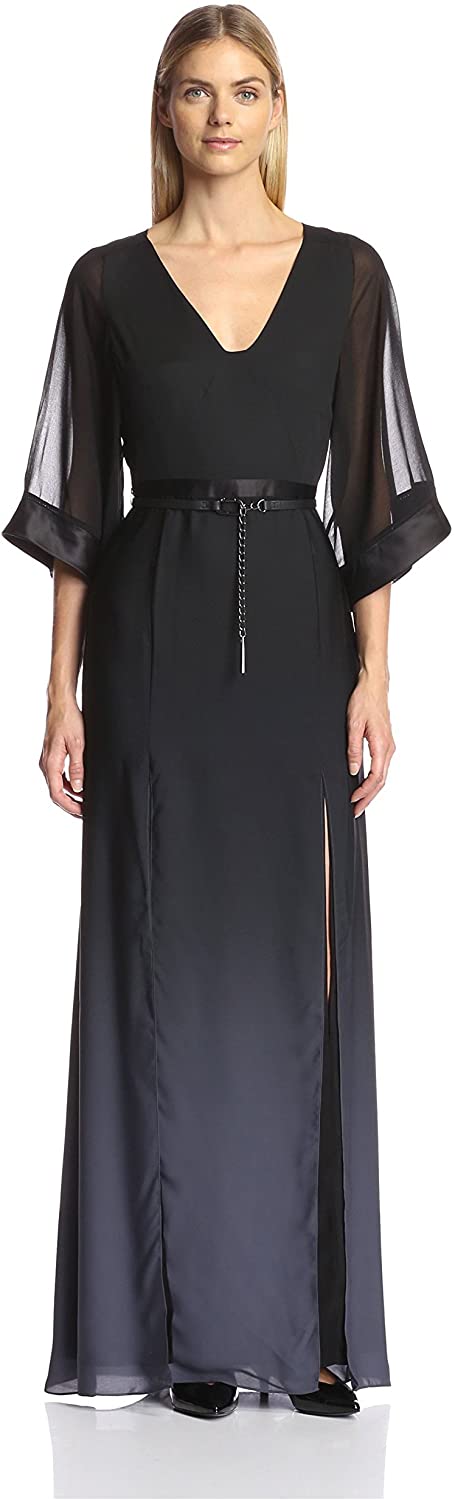 Price:$273.25    Halston Heritage Women's Caftan Gown, Black/Asphalt, 2  Clothing