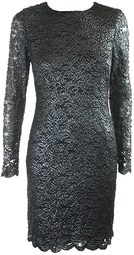 Price:$0.00    Lauren Ralph Lauren Womens Metallic Lace Cocktail Dress Silver 6  Clothing