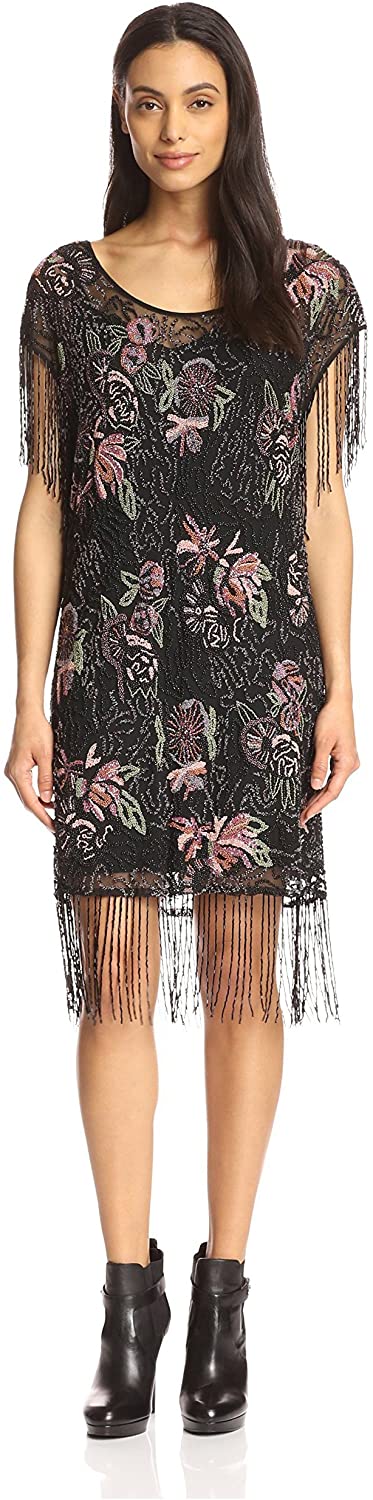 Price:$589.40    Haute Hippie Women's Floral Beaded Flapper Dress, Black, M  Clothing