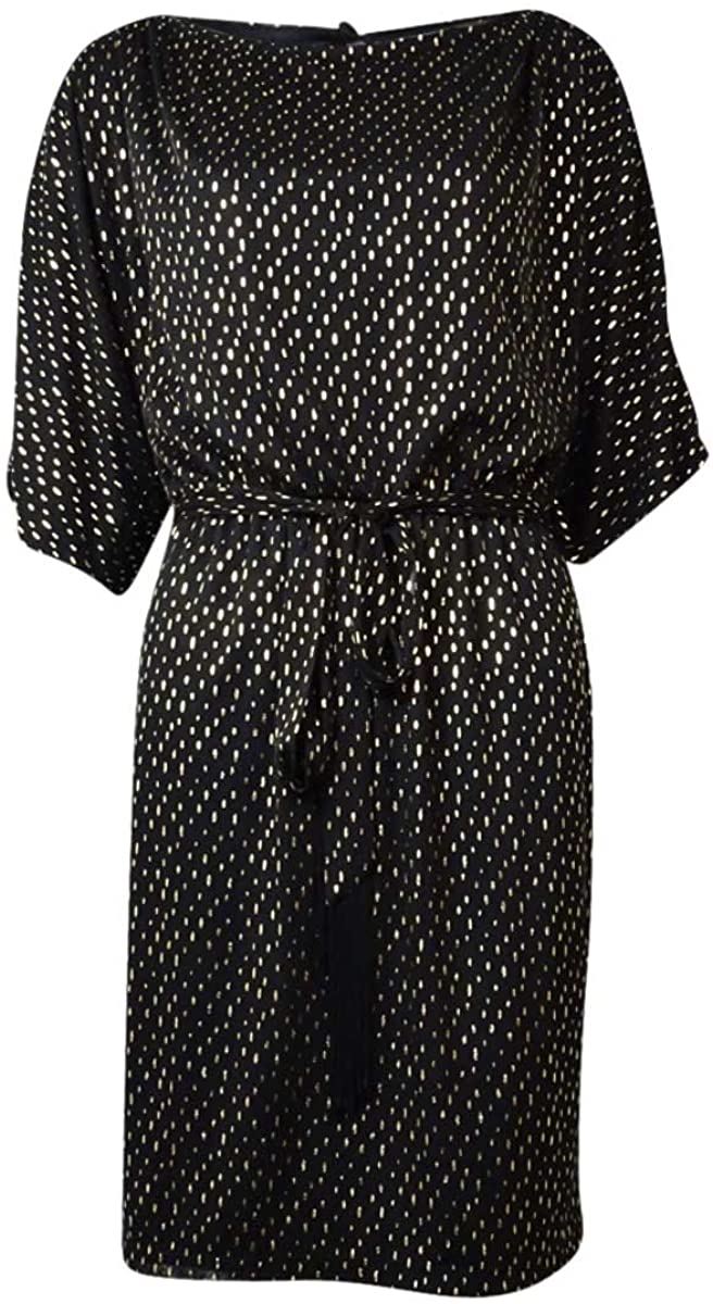 Price:$16.95 Jessica Simpson Women's Cold Shoulders Belted Dress (6, Black/Gold) at Amazon Women’s Clothing store