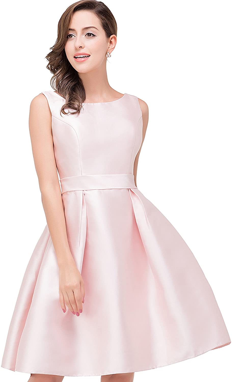 Price:$0.00 Babyonline Pink Satin Short Bridemaid Dresses Wedding Ball Gown with Pockets at Amazon Women’s Clothing store
