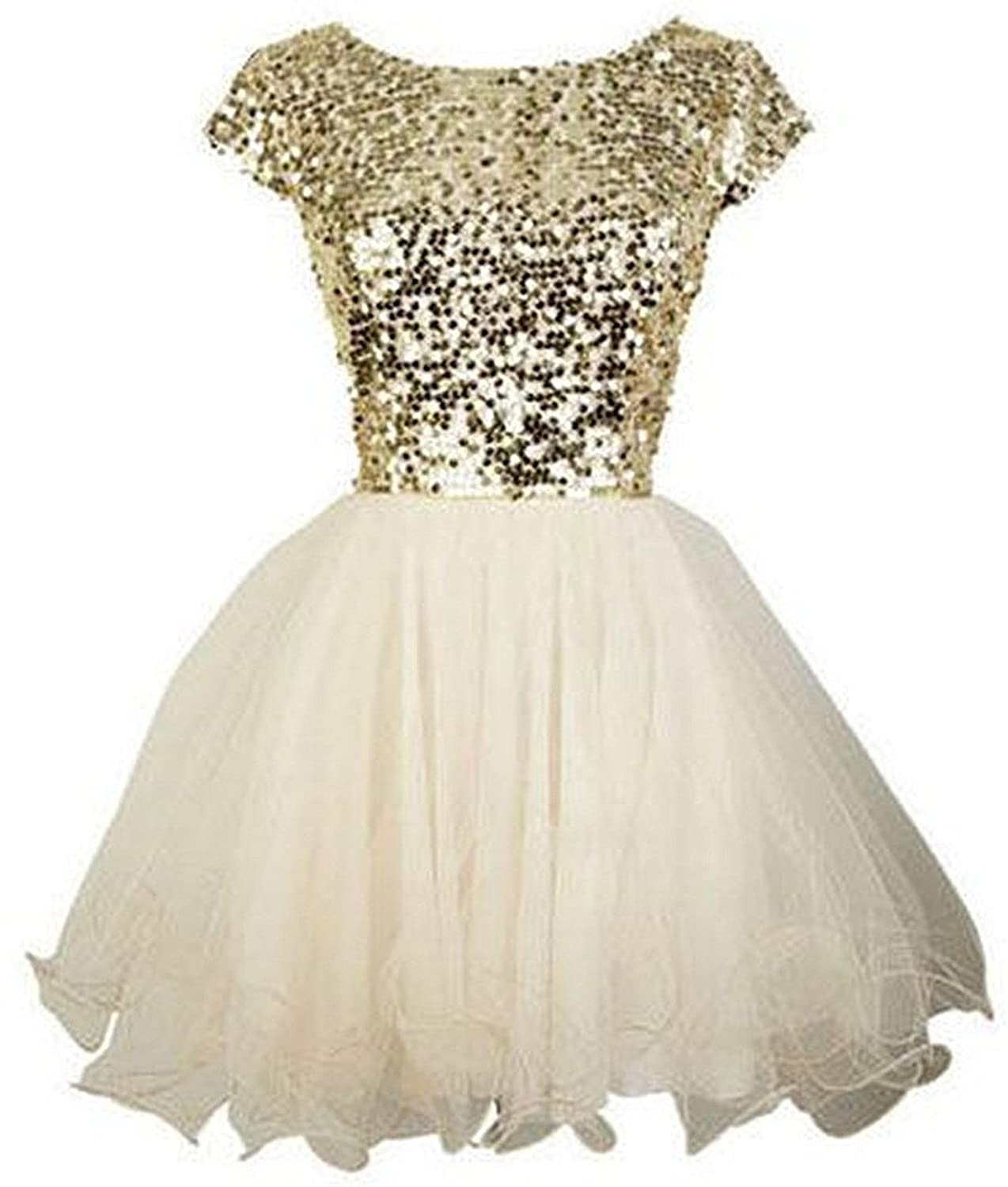 Price:$79.00    Promworld Women's Short Sleeve Scoop Neck Sequins Short Prom Dress  Clothing