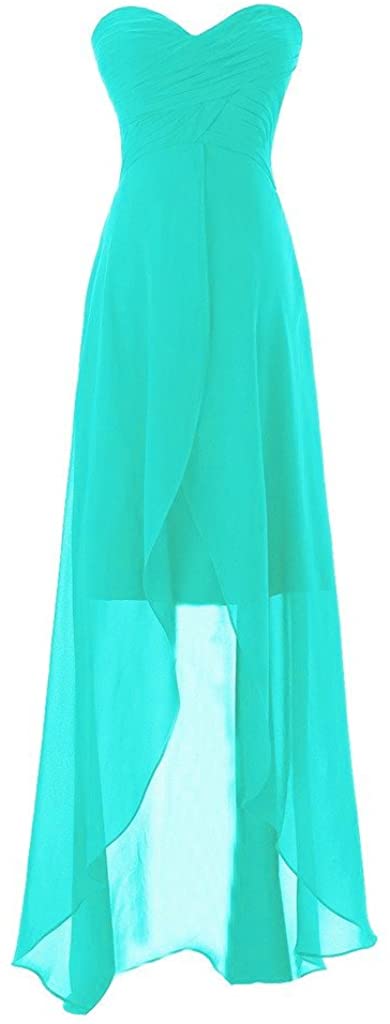 Price:$69.99    SDRESS Women's Strapless Sweetheart Pleated High Low Chiffon Prom Party Dress Turquoise Size 10  Clothing