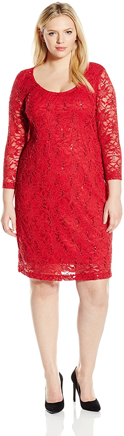 Price:$32.98    Tiana B Women's Floral Sequince Lace Dress Scoop Neck and 3/4 Sleeves. Plus Size  Clothing
