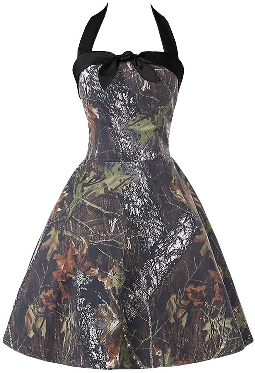 Price:$79.36    DianSheng Women's Short Halter Camouflage Homecoming Cocktail Dress Evening Ball Gown 12 Black  Clothing
