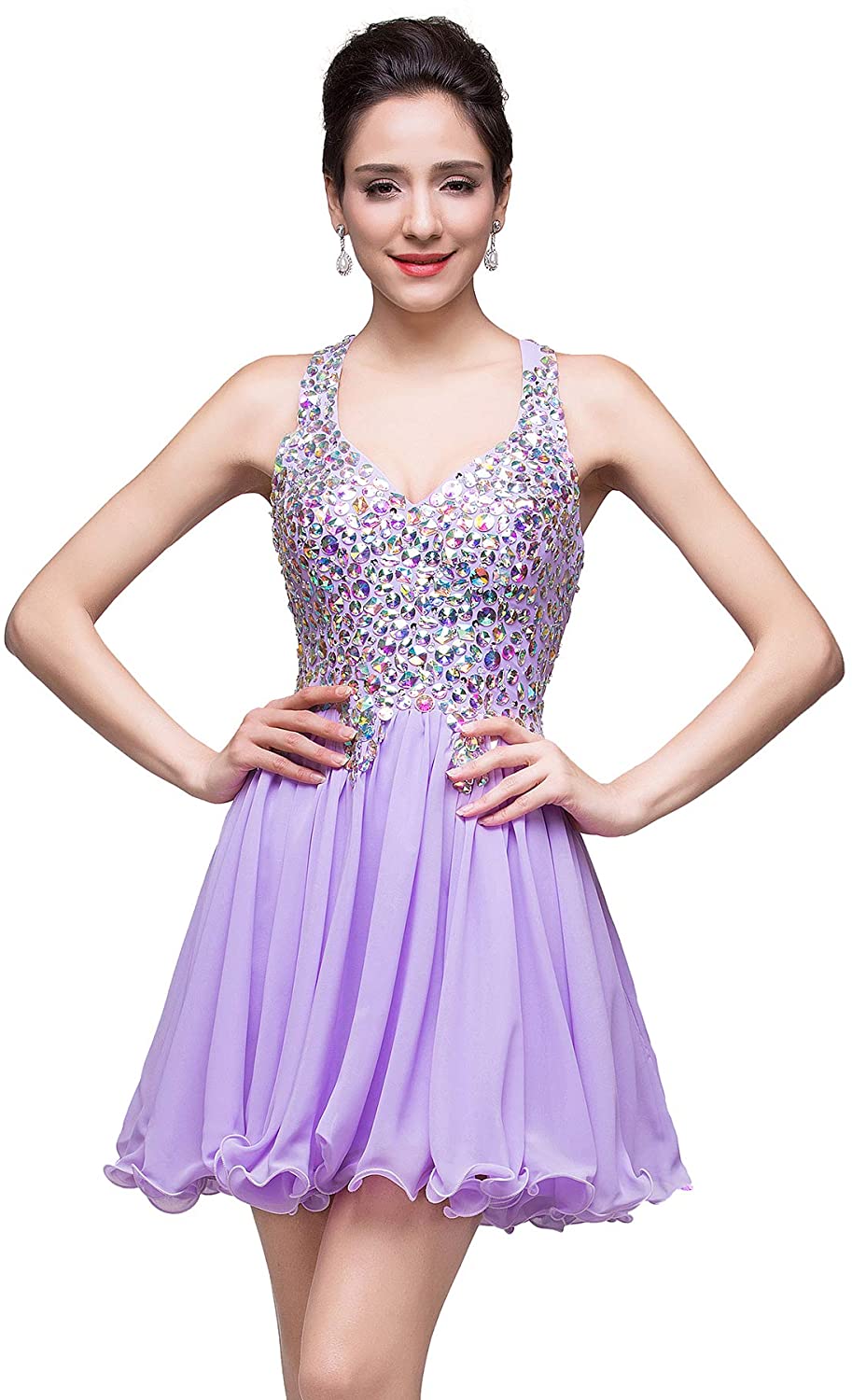 Price:$62.99    MisShow Women's Rhinestone Backless Short Chiffon Cocktail Prom Dress  Clothing