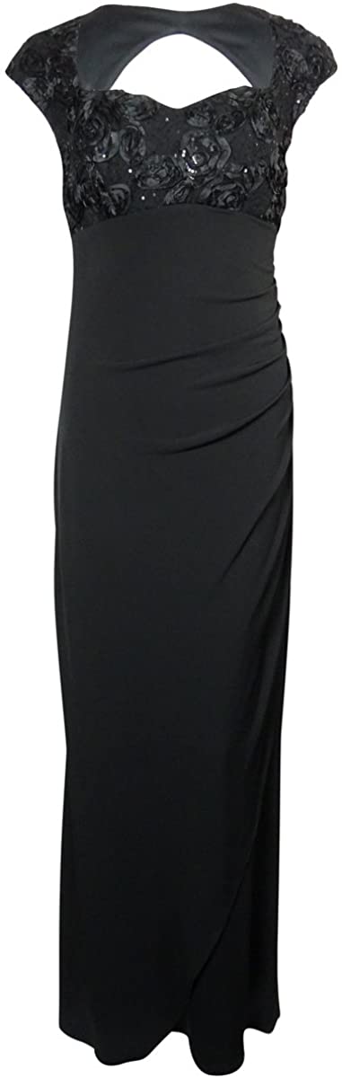 Price:$16.95 ONYX Nite Women's Soutache Lace Queen Anne Jersey Dress (4, Black) at Amazon Women’s Clothing store