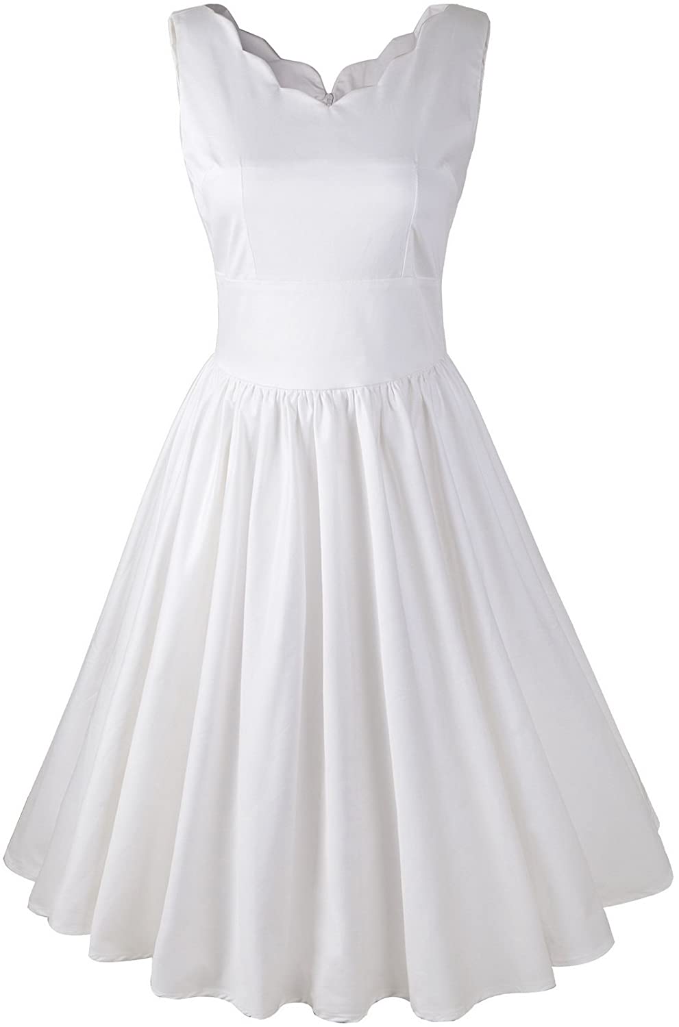 Price:$19.90 Penelope Vintage 1950s Rockabilly Scallop Brenda Swing Dress at Amazon Women’s Clothing store
