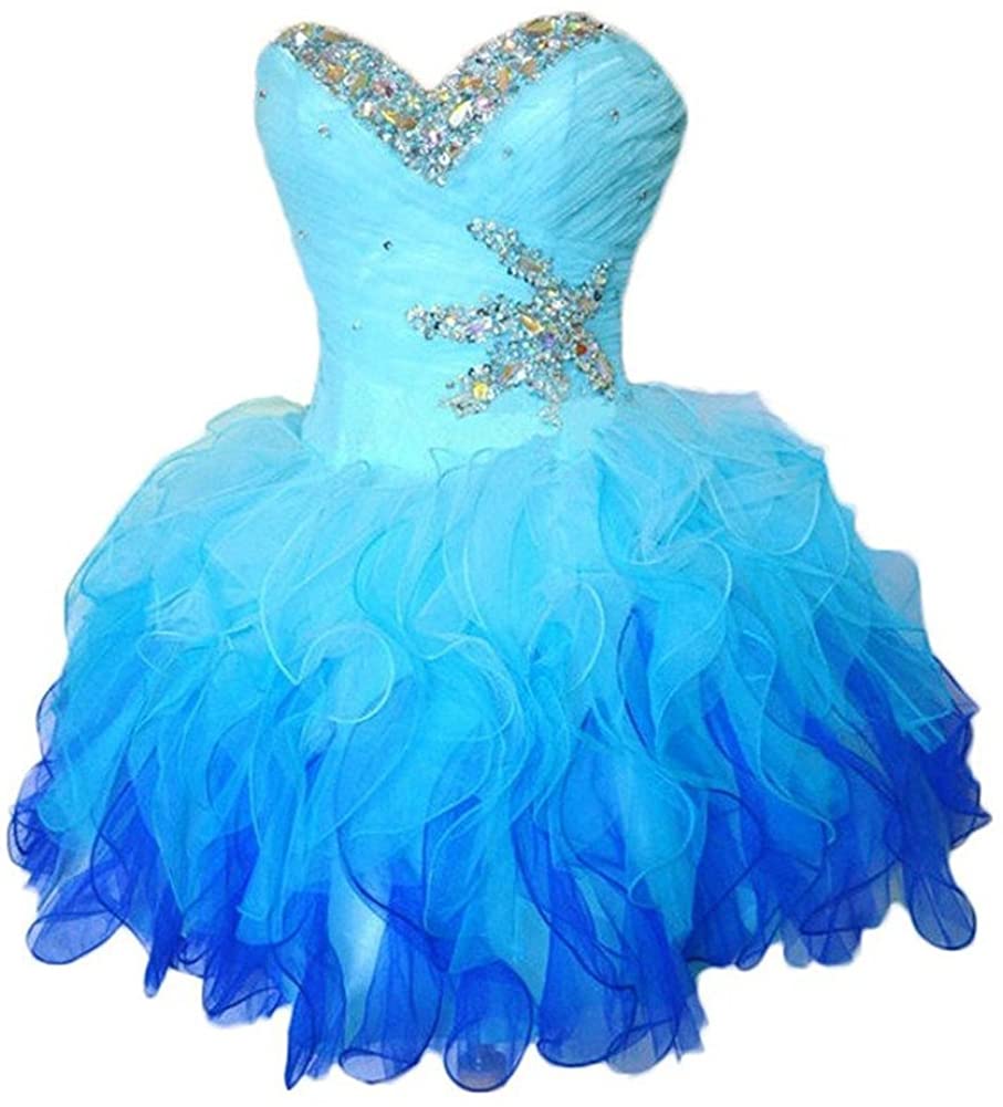 Price:$0.00    Meilishuo Sweetheart Organza Ruffle Short Cocktail Homecoming Dresses  Clothing