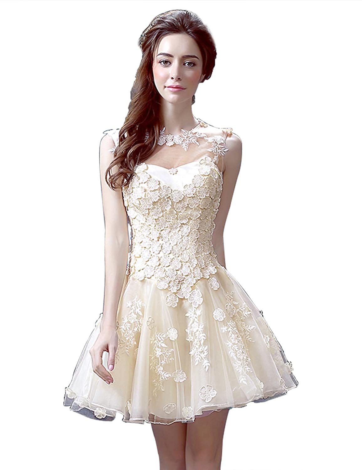 Price:$0.00    Guqier Women's Short Applique Tulle Prom Party Dresses GE046  Clothing