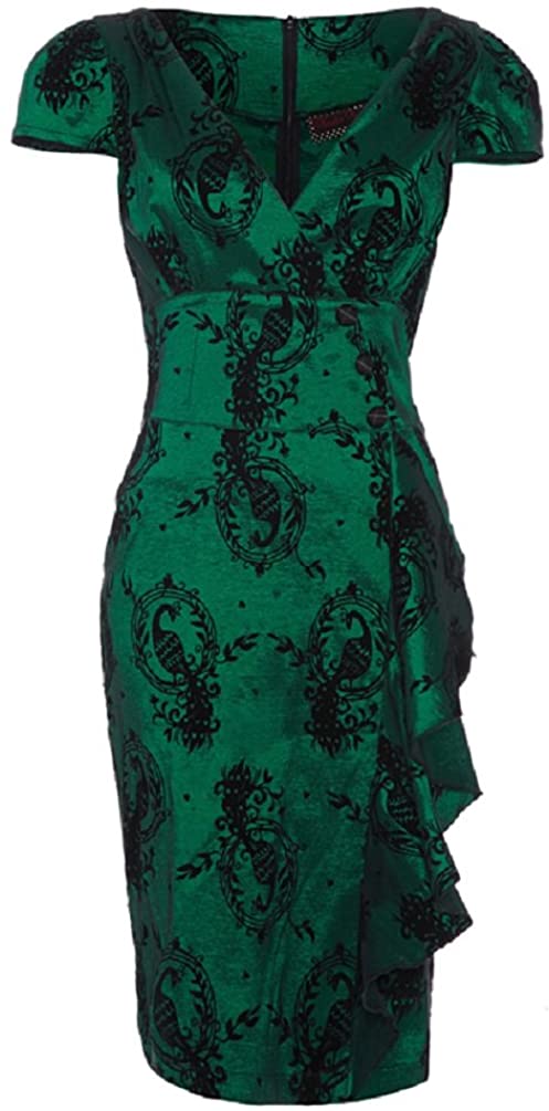 Price:$57.99    Voodoo Vixen 50's Emerald Peacock Pencil Dress  Clothing